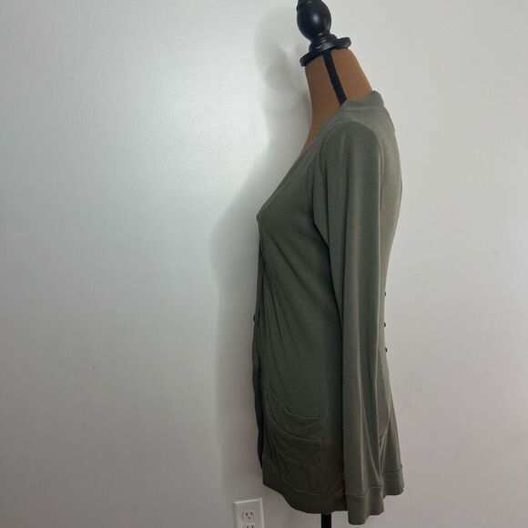 Pink Rose, Olive Green Button Front Cardigan, Button Cinched Back, Women’s Small - Picture 5 of 13